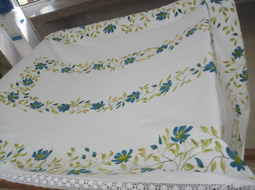 White fabric with pink borders